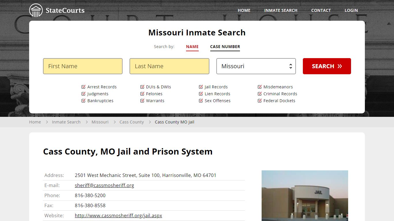 Cass County MO Jail Inmate Records Search, Missouri - StateCourts